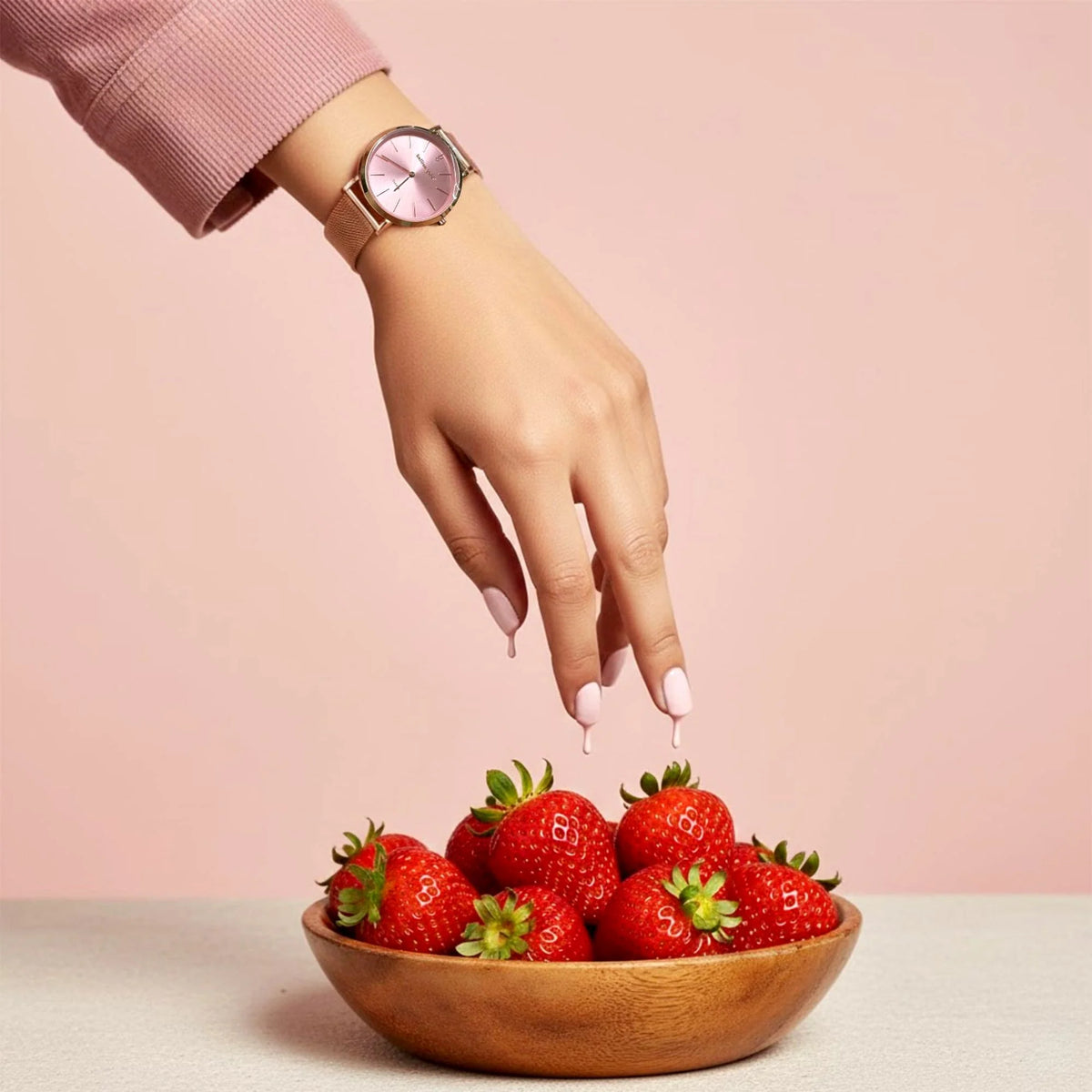 Boxed Rose Shell-pink Watch & Bracelet Set In Rose Gold
