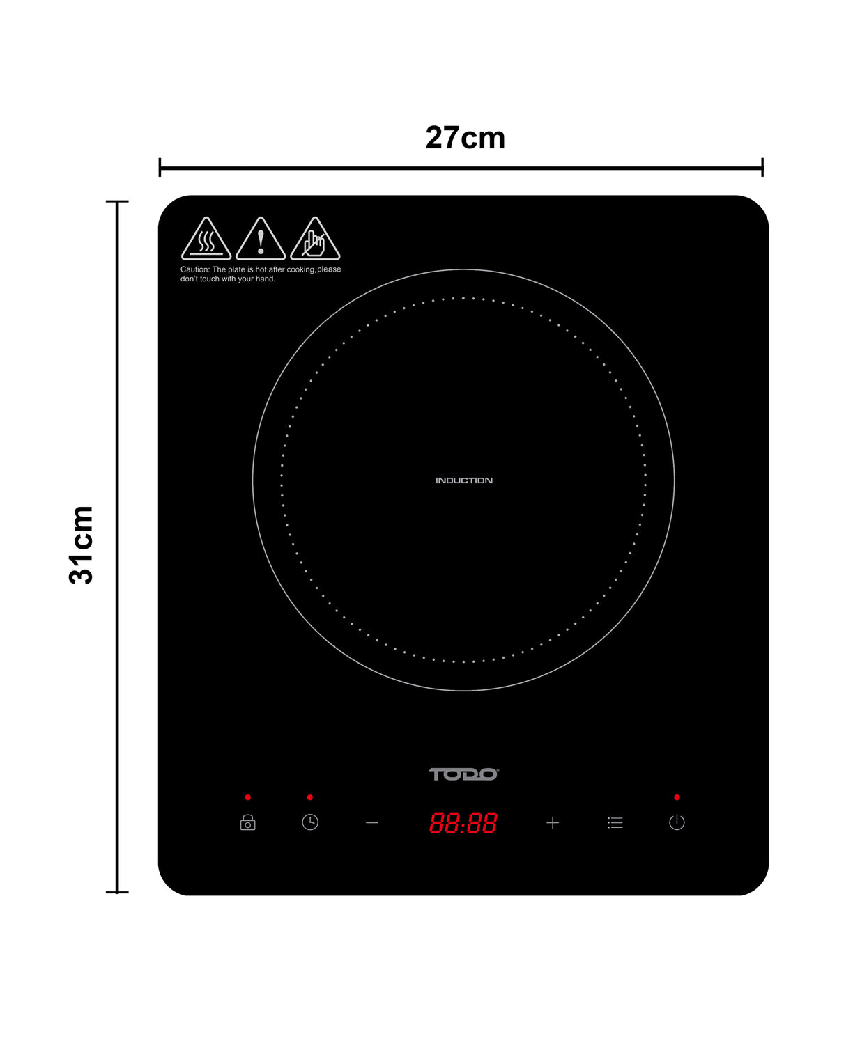 TODO 2000W Induction Electric Cooktop Hotplate Tempered Crystal Glass Touch Control