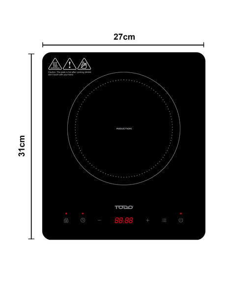 TODO 2000W Induction Electric Cooktop Hotplate Tempered Crystal Glass Touch Control