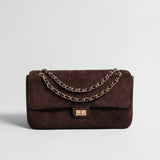 Quilted Suede Leather Shoulder Bag – Gold Chain Crossbody Bag