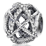 Solid 925 Sterling Silver Twisted Rope CZ Round Charm