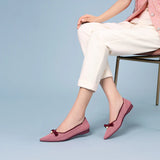 Sarah Casual Pearl Bow Commuter Flats - Pink