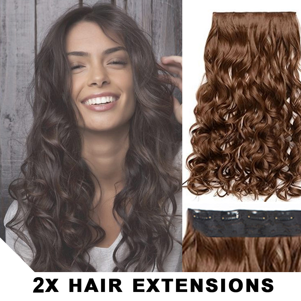 2Pcs Light Brown 22" High Grade Synthetic Hair Clip-In Wavy Curly Extension 5 Clips 2X