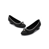 Shallow Wedge Pearl Bow Work Shoes - Black