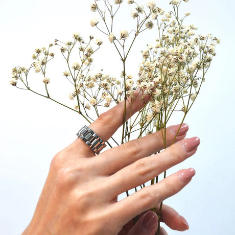 Bullion Gold Oyster White Gold Layered Stainless Ring