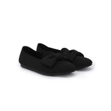 Bow Detail Round Toe Knit Flat Loafers - Black