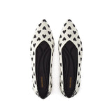 Heart Print Pointed Toe Comfortable Flats - White