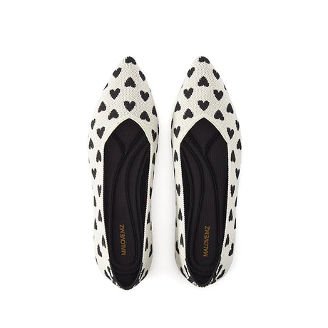 Heart Print Pointed Toe Comfortable Flats - White
