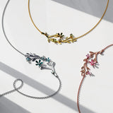 Boxed Petalia Olive Green Stud Earrings and Olive Necklace Featured SWAROVSKI® Crystals in Gold