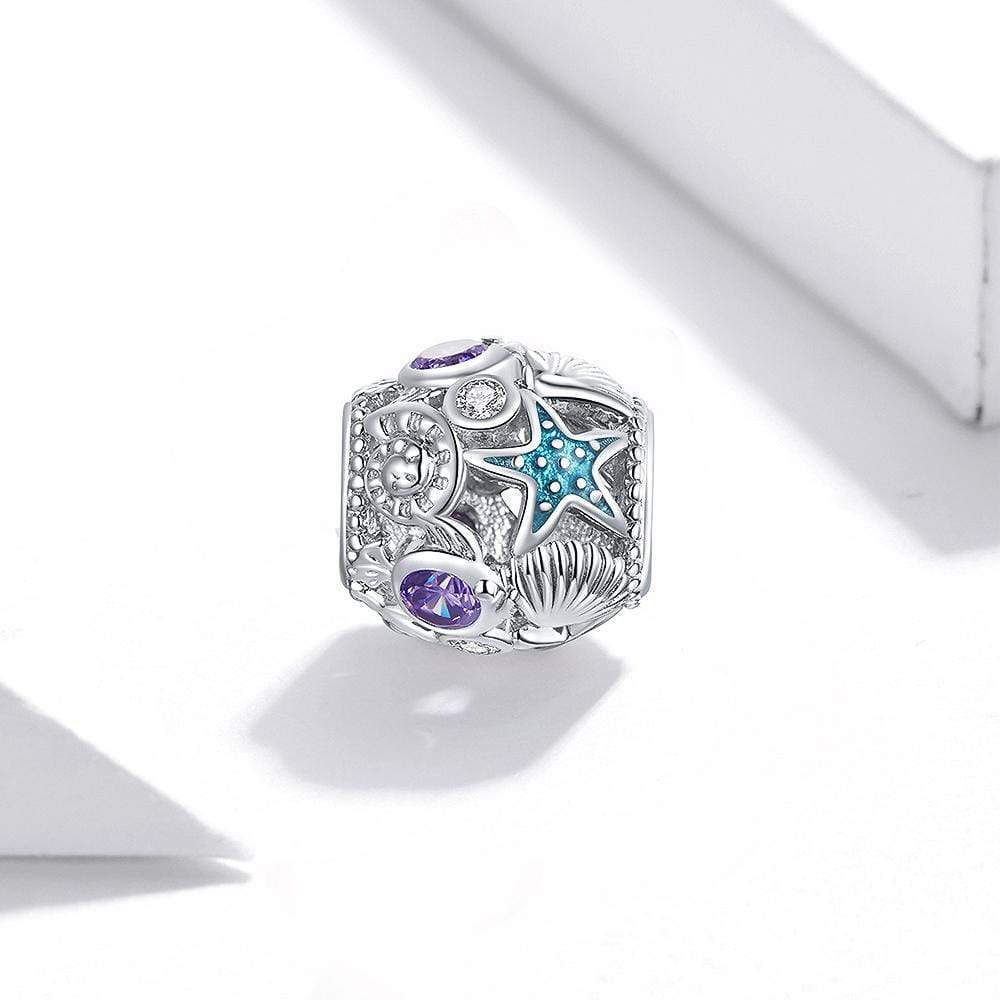 Solid 925 Sterling Silver Starfish and Seashells Pandora Inspired Charm