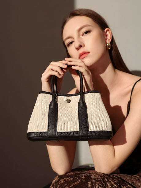 Botanical Canvas & Leather Garden Tote Bag - Black