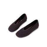 Heart Mesh Knit Square Toe Wedge Flats - Chocolate