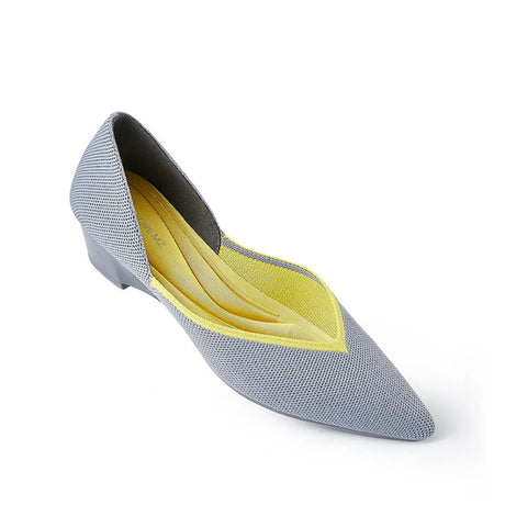Minimalist Heart Heel Pointed Toe Knit Flats - Grey