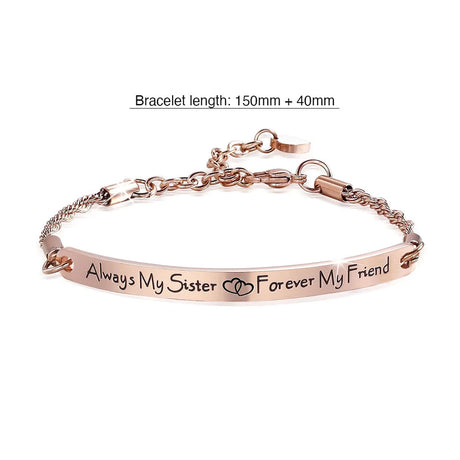 Bullion Gold Sisters Forever Inscriptions Rose Gold Bar Bracelet