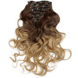 2Pcs Two Tone Ombre High Grade Brown Curly Hair 7Piece 16Clips 24" Hair Extension04 2X