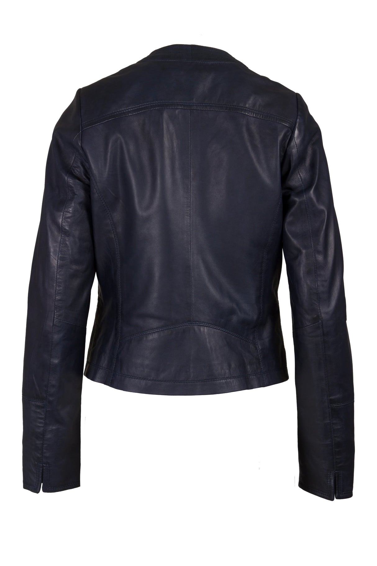Womens Round Neck Navy Leather Jacket