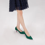 Classy Madam Pointed Toe Kitten Heels - Green