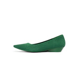 Diagonal Cut Knit Pointed Toe Wedge Flats - Green