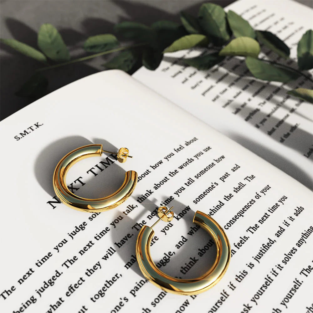 Bullion Gold Creole C-Hoop Gold Layered Earrings