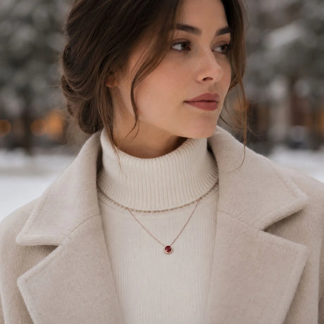Krystal Couture Opulence Pendant Necklace Embellished with Ruby SWAROVSKI Crystals in Rose Gold