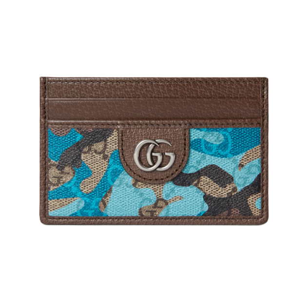 Gucci GG Logo Leather Card Holder - Brown/Blue