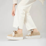 Dual Lace Platform Knit Sneakers - Apricot