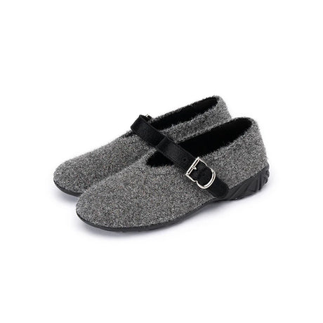 Fuzzy Mary Jane Flats - Grey