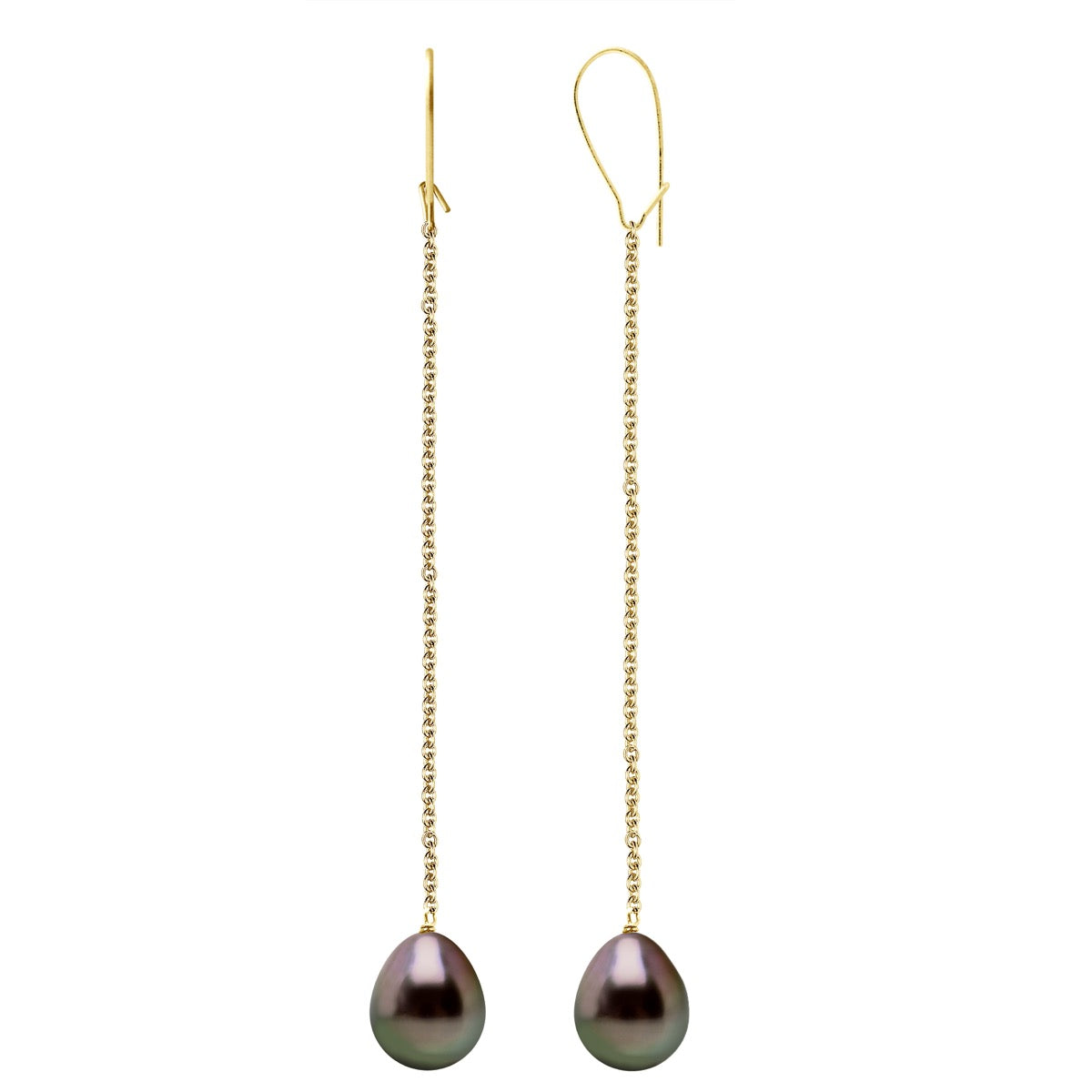 Earrings Real Cultured Tahiti Pearls Pear 10-11 mm - Longueur 42 cm