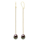Earrings Real Cultured Tahiti Pearls Pear 10-11 mm - Longueur 42 cm