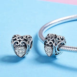 Solid 925 Sterling Silver Heart to Heart Clear CZ Charm