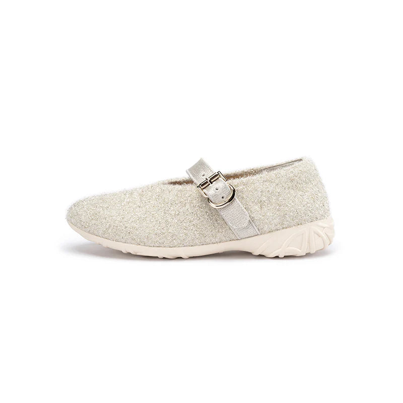 Fuzzy Mary Jane Flats - Ivory
