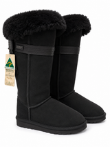 Australian Leather Ugg Tall Fur Cuff Corset Style - Black - AU4