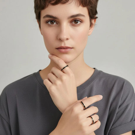 Bullion Gold Ceres Timeless Ring Black Enamel Ring in Rose Gold