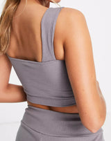Puma Square Neck Ribbed Bralette In Storm Grey