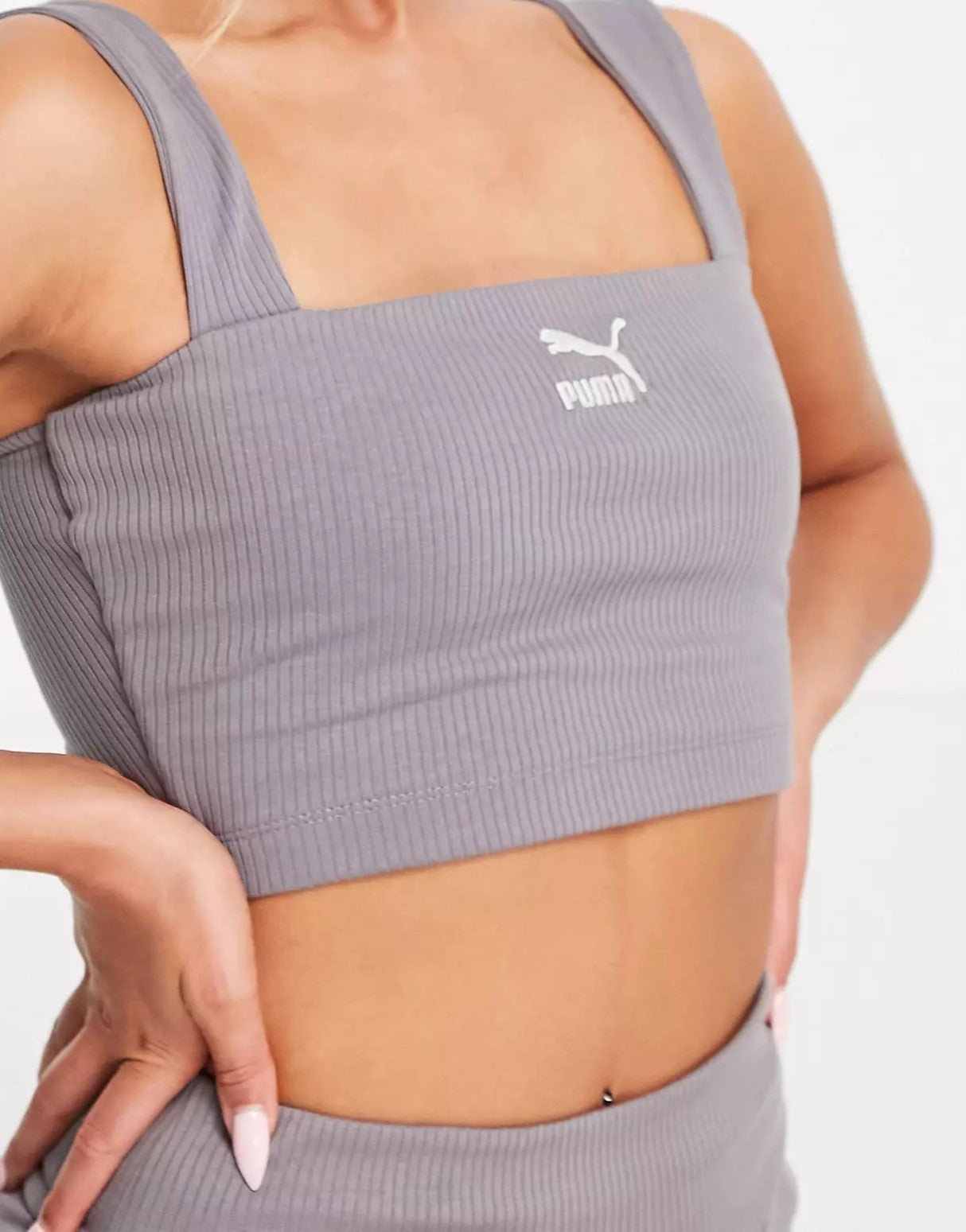 Puma Square Neck Ribbed Bralette In Storm Grey