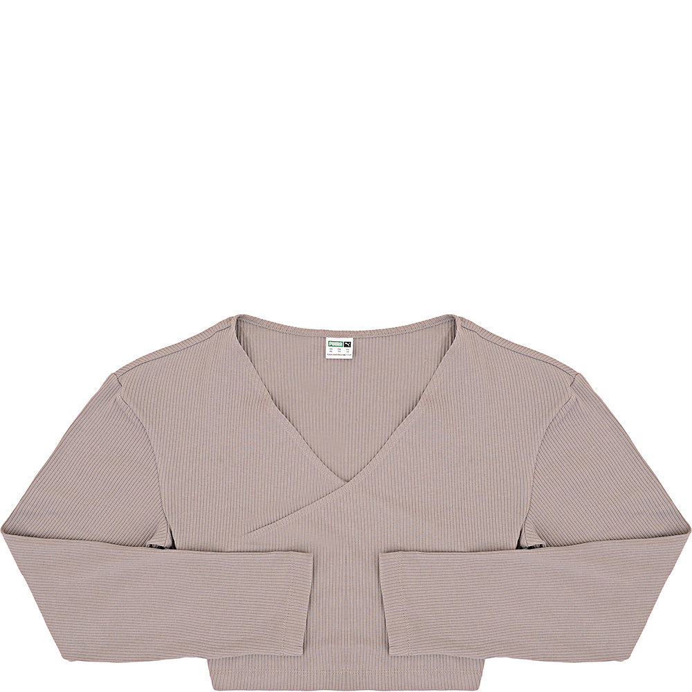 Puma Ribbed Wrap Top In Storm Grey