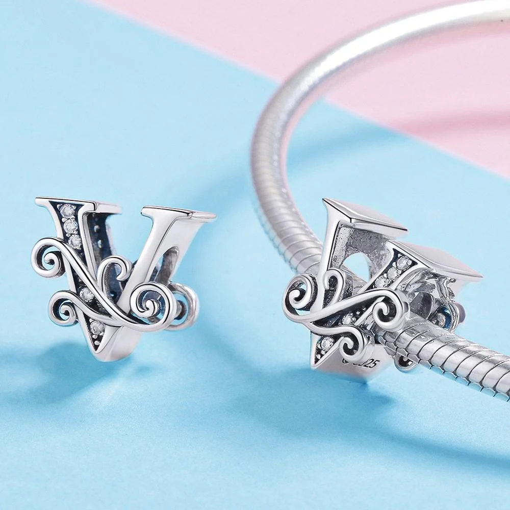 Solid 925 Sterling Silver Vintage Inspired Antique Alphabet Charm