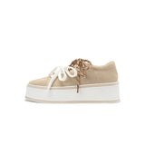 Dual Lace Platform Knit Sneakers - Apricot