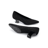 Houndstooth Block Heel Pumps - Black