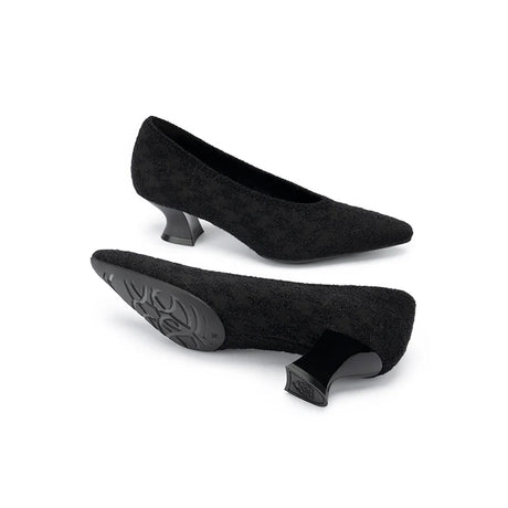 Houndstooth Block Heel Pumps - Black