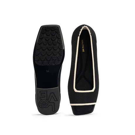 Colorblock Peep Toe Knit Flats - Black