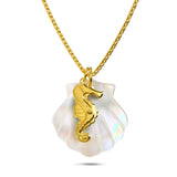 Bullion Gold Pearl Shell & Gold Seahorse Necklace