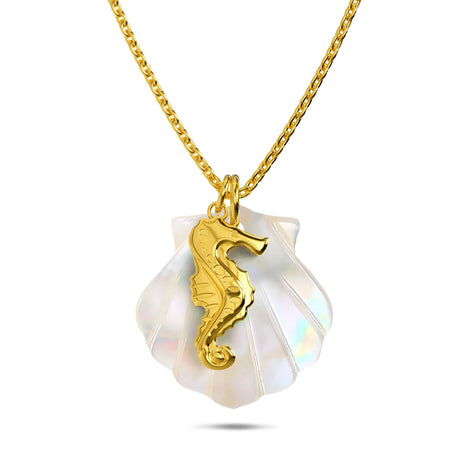 Bullion Gold Pearl Shell & Gold Seahorse Necklace