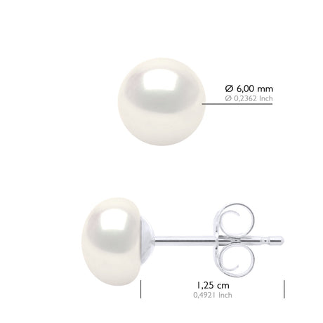 Earrings Silver 925 Real Cultured Freshwater Pearls Button 6-7 mm - Natural Pearl White - Longueur 42 cm