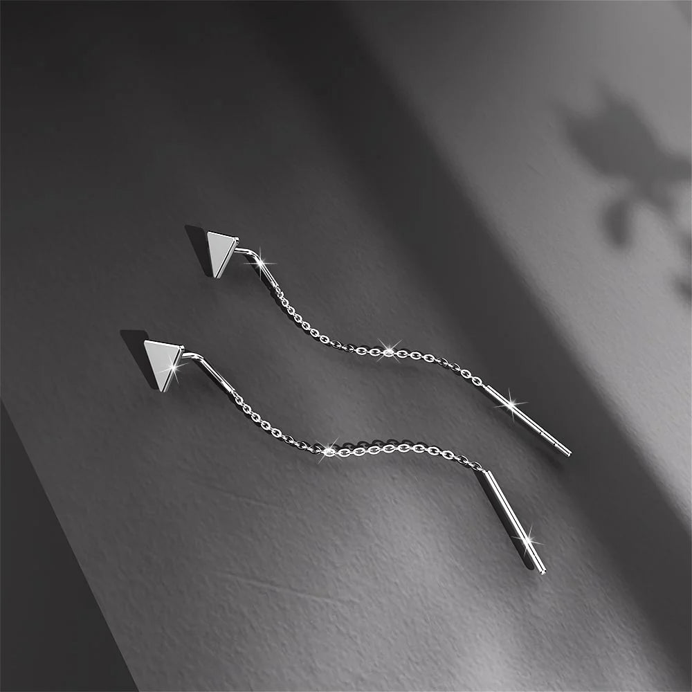 Solid 925 Sterling Silver Triangle Threader Earrings