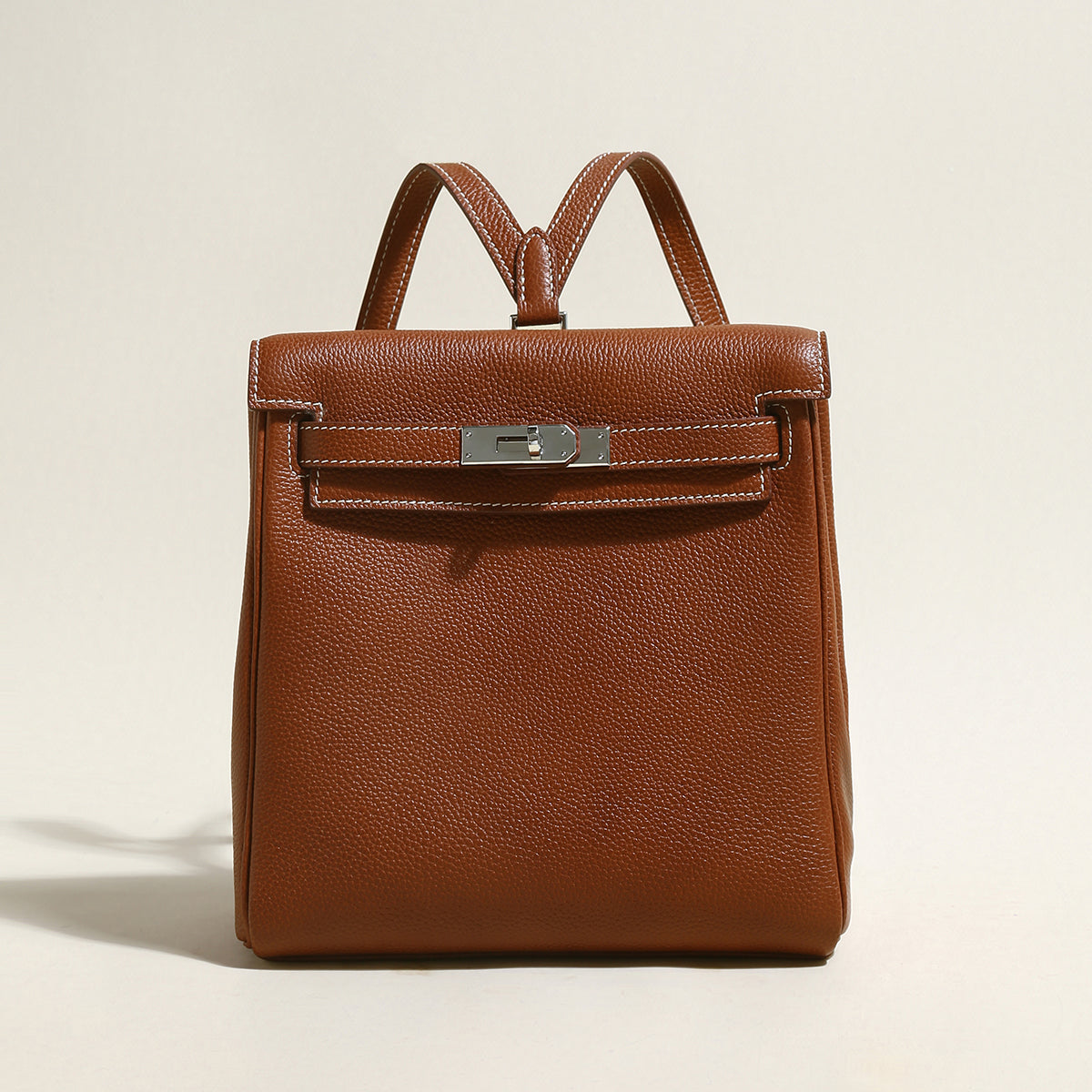 Madison Structured Leather Convertible Backpack - Brown