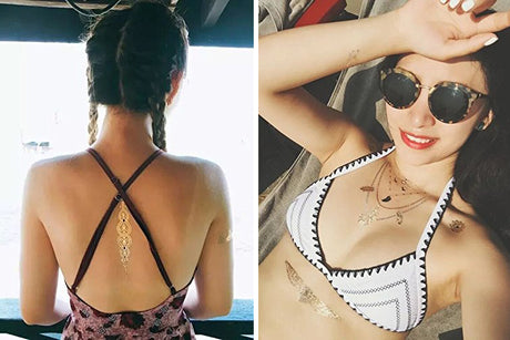 Metallic Temporary Tattoo Gold Silver Glitter Party Body Sticker Waterproof 2 Sheets 065