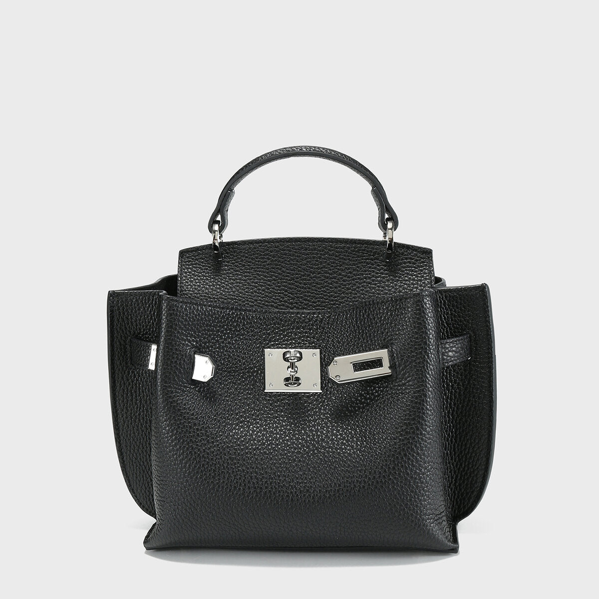 TOGO Leather Turn-Lock Top-Handle Bag - Black
