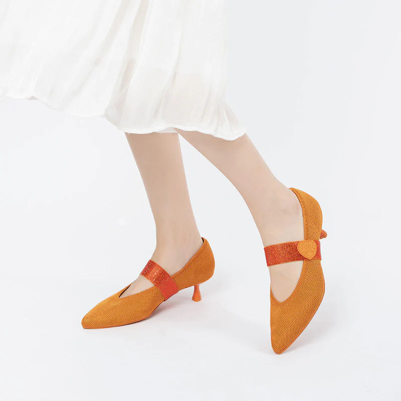 Belle Detachable Strap Mary Jane Heels - Orange