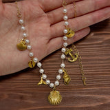 Bullion Gold Beaded Sea Pearl Charm Gold Necklace